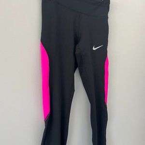 Nike Dri Fit Black and Pink Colorblock Crop Leggings